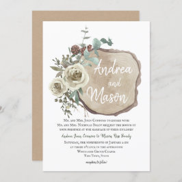 Houtplak Natuurlijk Roos en Eucalyptus Wedding Kaart