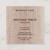 Houtplank ziet er vervormde tekst elegant uit vierkante visitekaartje (Achterkant)