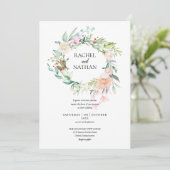 Houtrozen groene bloemige trouw kaart (Staand voorkant)