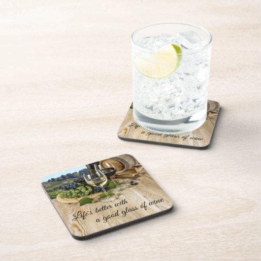 Houtschacht en druiven Wijnhoudende Onderzetters (Rechterzijde)