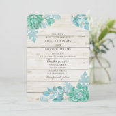 Houtschuur sappige bruiloft. Rustieke muntcactus Kaart (Staand voorkant)