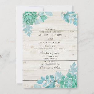 Houtschuur sappige bruiloft. Rustieke muntcactus Kaart