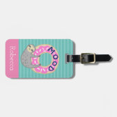 Houtsklok en roze ingeprinte donut bagagelabel (Voorkant horizontaal)