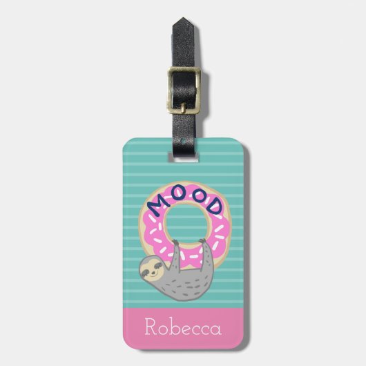 Houtsklok en roze ingeprinte donut bagagelabel (Voorkant verticaal)