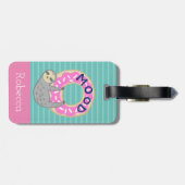 Houtsklok en roze ingeprinte donut bagagelabel (Achterkant horizontaal)