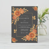 Houtskool Amber Wilde Bloemen Bruiloft Kaart (Staand voorkant)