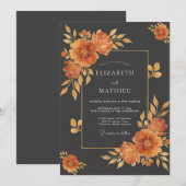 Houtskool Amber Wilde Bloemen Bruiloft Kaart (Voorkant / Achterkant)