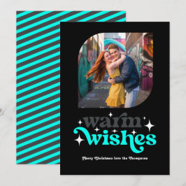 Houtskool & Aqua Modern Retro Kerst Foto Feestdagenkaart