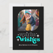 Houtskool & Aqua Modern Retro Kerstfoto Feestdagenkaart (Voorkant)