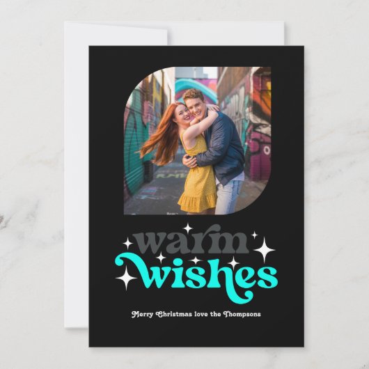 Houtskool & Aqua Modern Retro Kerstfoto Feestdagenkaart (Voorkant)
