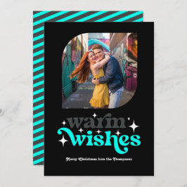 Houtskool & Aqua Moderne Retro Kerst Foto Feestdagenkaart