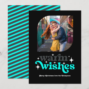 Houtskool & Aqua Moderne Retro Kerst Foto Feestdagenkaart