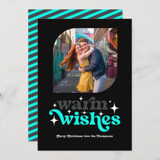 Houtskool & Aqua Moderne Retro Kerst Foto Feestdagenkaart (Voorkant / Achterkant)