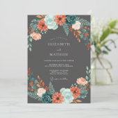 Houtskool Aqua Wilde Bloemen Bruiloft Kaart (Staand voorkant)