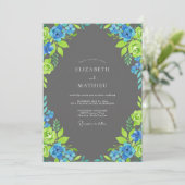 Houtskool Azuur Lime Bloemblad Bruiloft Kaart (Staand voorkant)