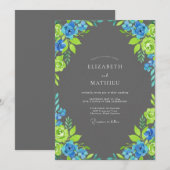 Houtskool Azuur Lime Bloemblad Bruiloft Kaart (Voorkant / Achterkant)
