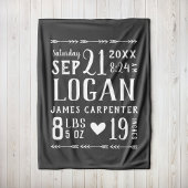 Houtskool Baby Boy Geboortestatistieken Keepsake Fleece Deken