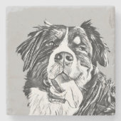 Houtskool Berner Berghond Steen Onderzetter (Voorkant)