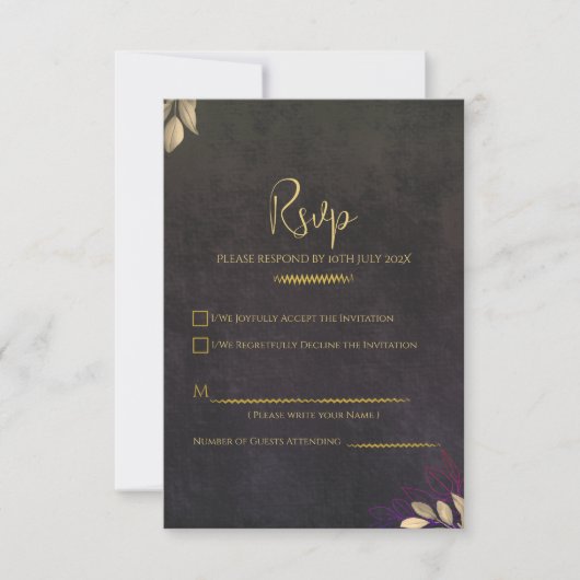Houtskool Black Velvet Luxe Gold Wedding RSVP (Voorkant)