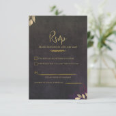 Houtskool Black Velvet Luxe Gold Wedding RSVP (Staand voorkant)