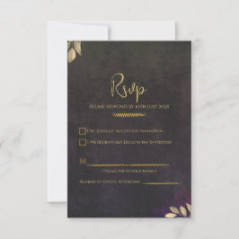 Houtskool Black Velvet Luxe Gold Wedding RSVP Kaartje