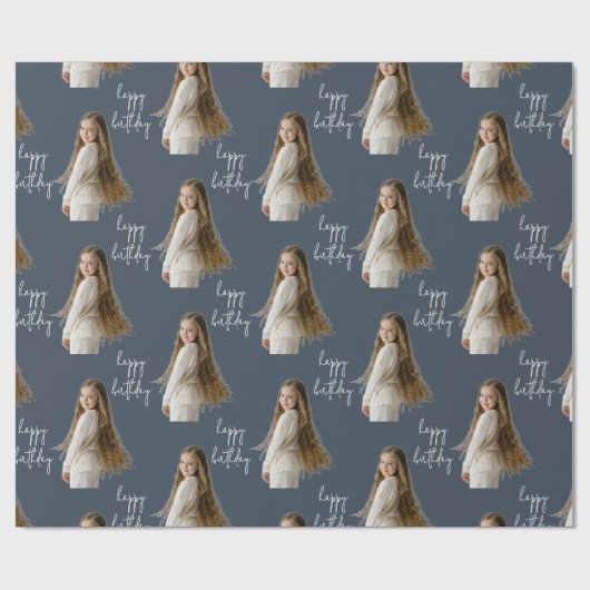 Houtskool Blauw & Aangepaste Verjaardag tekst en f Cadeaupapier (Vlak)