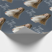 Houtskool Blauw & Aangepaste Verjaardag tekst en f Cadeaupapier (Hoek)