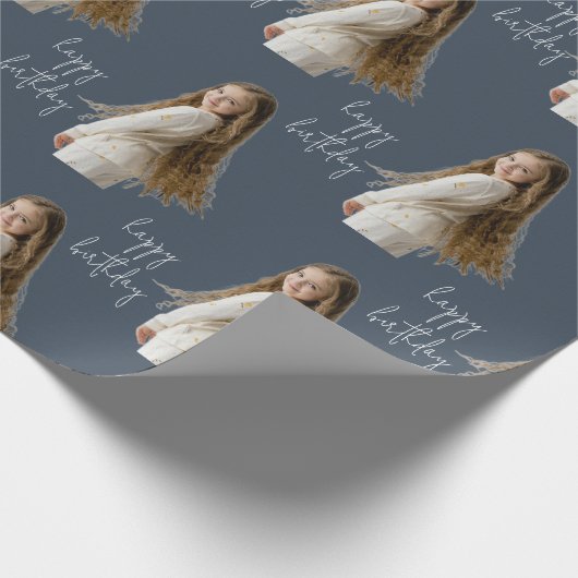 Houtskool Blauw & Aangepaste Verjaardag tekst en f Cadeaupapier (Hoek)