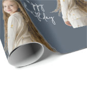 Houtskool Blauw & Aangepaste Verjaardag tekst en f Cadeaupapier (Rol Hoek)