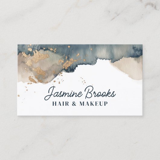 Houtskool Blauwgroen en Gouden Waterverf Visitekaartje (Voorkant)