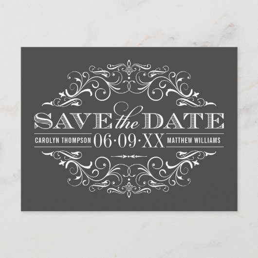  houtskool bloeiende bruiloft save the date aankondigingskaart (Voorkant)