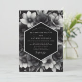 Houtskool Bloemendecor Zwarte Bruiloft Kaart (Staand voorkant)