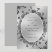 Houtskool Bloemige Botanische Bruiloft Kaart (Voorkant / Achterkant)