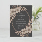 Houtskool Bloemrijke Lauwer Romance Bruiloft Kaart (Staand voorkant)