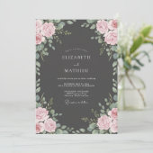 Houtskool Blush Bloem Bruiloft Kaart (Staand voorkant)