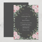 Houtskool Blush Bloem Bruiloft Kaart (Voorkant / Achterkant)