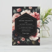 Houtskool Blush Bloem Nocturne Bruiloft Kaart (Staand voorkant)