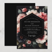 Houtskool Blush Bloem Nocturne Bruiloft Kaart (Voorkant / Achterkant)