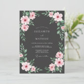 Houtskool Blush Bloemblad Bruiloft Kaart (Staand voorkant)