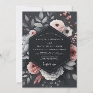 Houtskool Blush Bloemrijke Elegantie Bruiloft Kaart