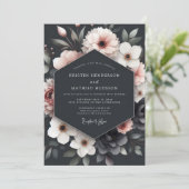 Houtskool Blush Bloemrijke Romantische Bruiloft Kaart (Staand voorkant)