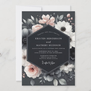 Houtskool Blush Bloesem Elegantie Bruiloft Kaart