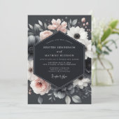 Houtskool Blush Bloesem Elegantie Bruiloft Kaart (Staand voorkant)