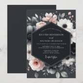 Houtskool Blush Bloesem Elegantie Bruiloft Kaart (Voorkant / Achterkant)