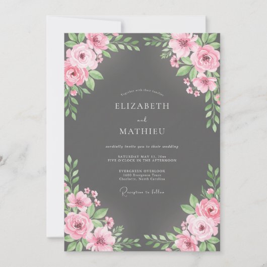 Houtskool Blush Boeket Eucalyptus Bruiloft Kaart (Voorkant)