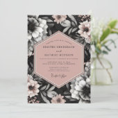 Houtskool Blush Elegante Bloeiende Bruiloft Kaart (Staand voorkant)
