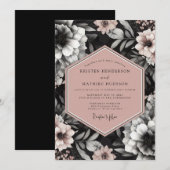 Houtskool Blush Elegante Bloeiende Bruiloft Kaart (Voorkant / Achterkant)