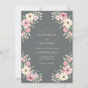 Houtskool Blush Loof Eucalyptus Bruiloft Kaart