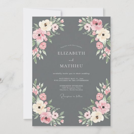 Houtskool Blush Loof Eucalyptus Bruiloft Kaart (Voorkant)