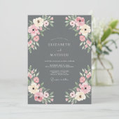 Houtskool Blush Loof Eucalyptus Bruiloft Kaart (Staand voorkant)